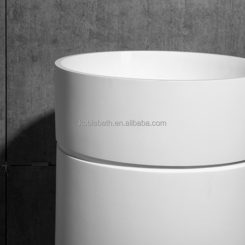 CK3020 Europe-Style Modern Bathroom Stone Resin Solid Surface Glossy Matte White Acrylic Freestanding Pedestal Sink