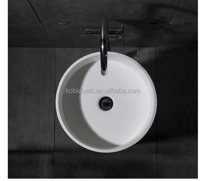 CK3020 Europe-Style Modern Bathroom Stone Resin Solid Surface Glossy Matte White Acrylic Freestanding Pedestal Sink