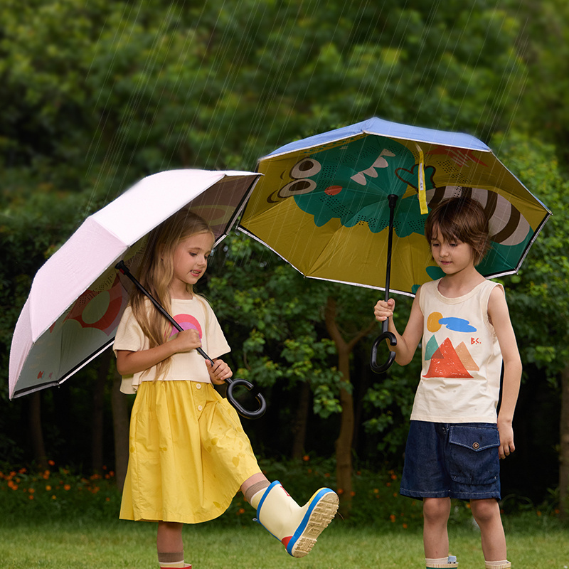 KOCOTREE Cartoon Reverse Umbrella Kids Inverted Windproof C Handle Double Layer  Rain and Sun Children Umbrellas