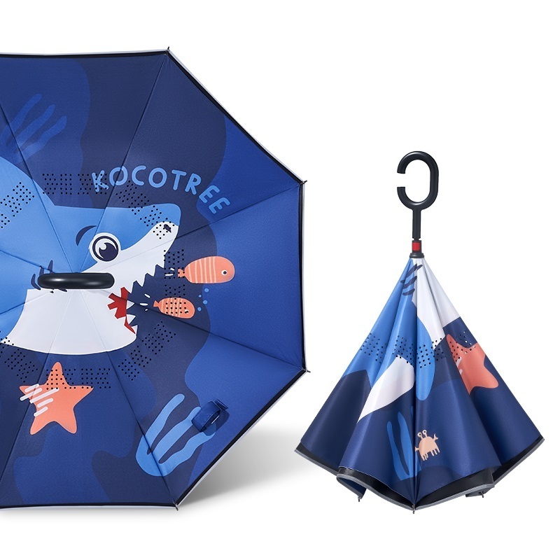 KOCOTREE Cartoon Reverse Umbrella Kids Inverted Windproof C Handle Double Layer  Rain and Sun Children Umbrellas