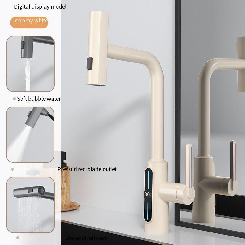 Factory direct drawing faucet all copper kitchen faucet LED intelligent digital display vegetable basin cold and hot water