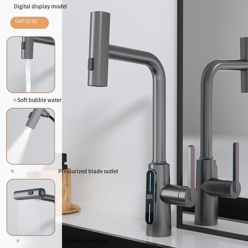 Factory direct drawing faucet all copper kitchen faucet LED intelligent digital display vegetable basin cold and hot water