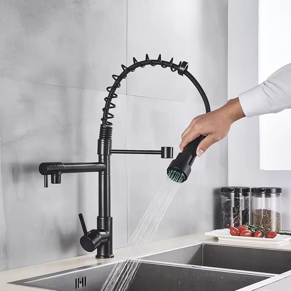 Contemporary Classic Hot Cold Water Pull Out Zinc Kitchen faucet