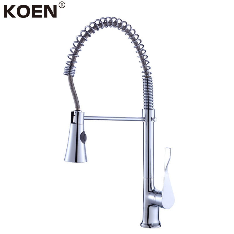 KOEN Spring Style Taps Long Pull Out  Brass Body Kitchen Faucet