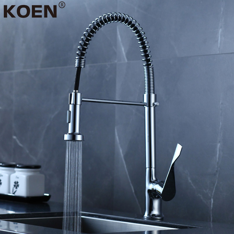 KOEN Spring Style Taps Long Pull Out  Brass Body Kitchen Faucet