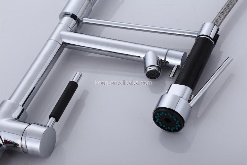 Hot selling Pre-rinse Double Spouts Pull Down flexible Kitchen Faucet