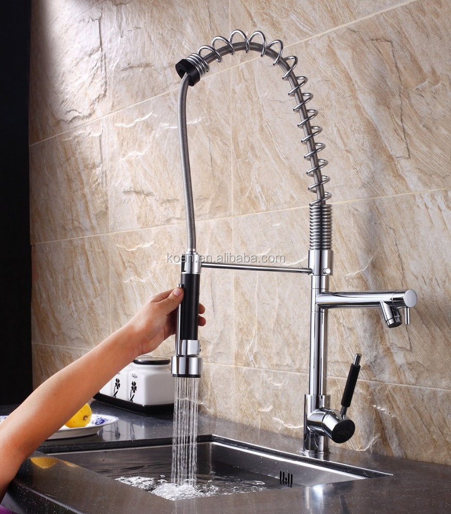 Hot selling Pre-rinse Double Spouts Pull Down flexible Kitchen Faucet