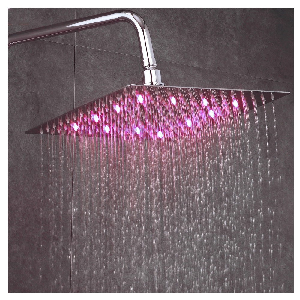 Koen hot sale light 3colors ultrathin 304stainless steel rain shower head led