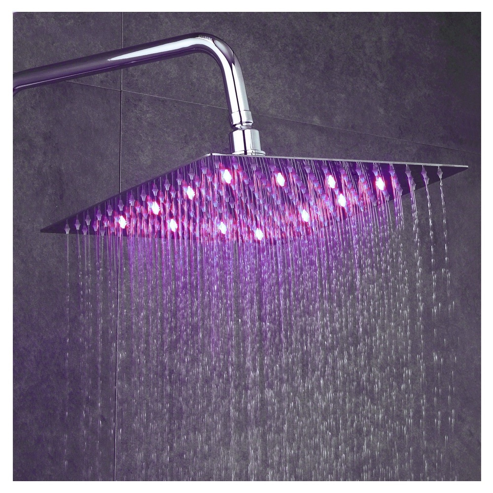 Koen hot sale light 3colors ultrathin 304stainless steel rain shower head led