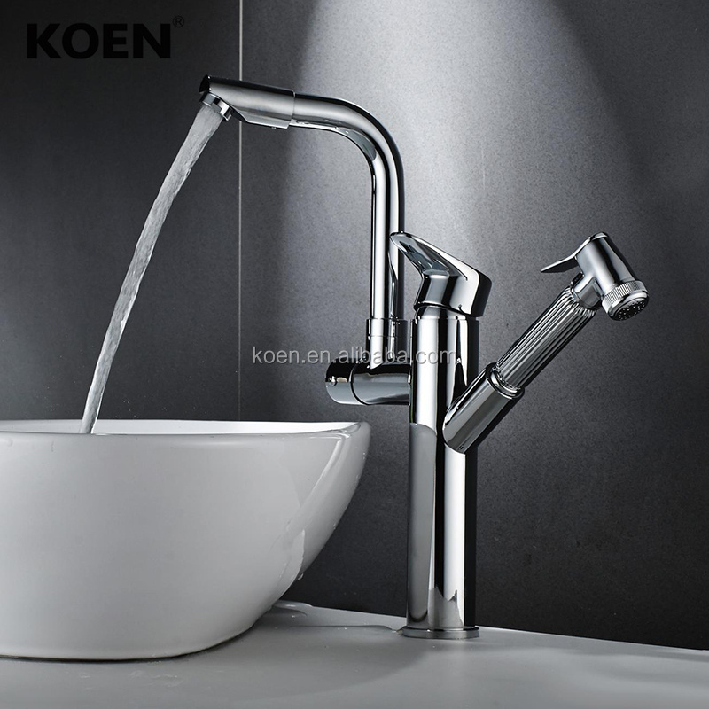 China Sanitary Ware multi function double lever brass pull out kitchen faucet