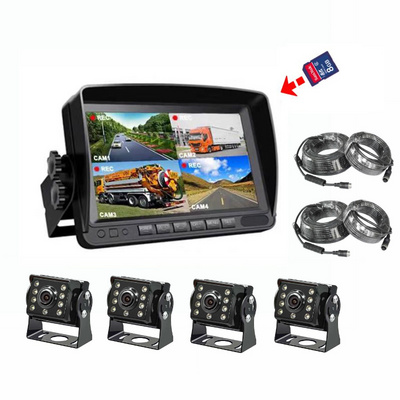 Heavy duty wide angle 9-36v 1080p cctv set car dvr 4 camera dash cam dvr 7 inch quad monitor bus 360 truck camera system