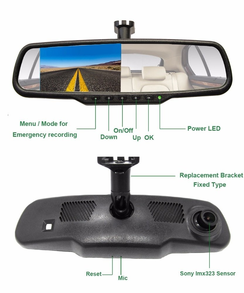 Wide angle private tooling oem 4.5 Inch rearview mirror full hd 1080p dual camera car rear view mirror car black box