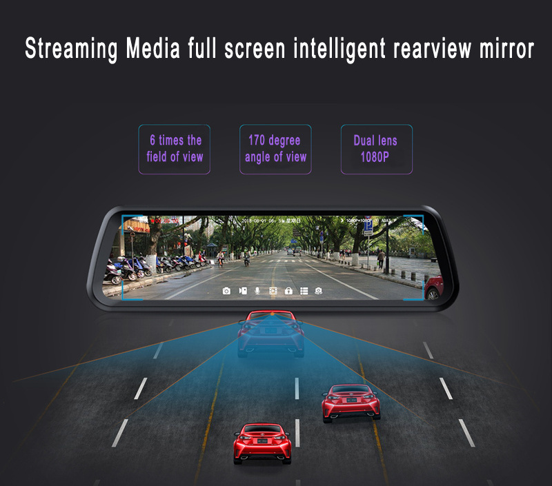 10 Inch Full Screen Driving Safety Car Dash Camera With Night Vision Recording Dual Lens Mirror Car Accessory DVR