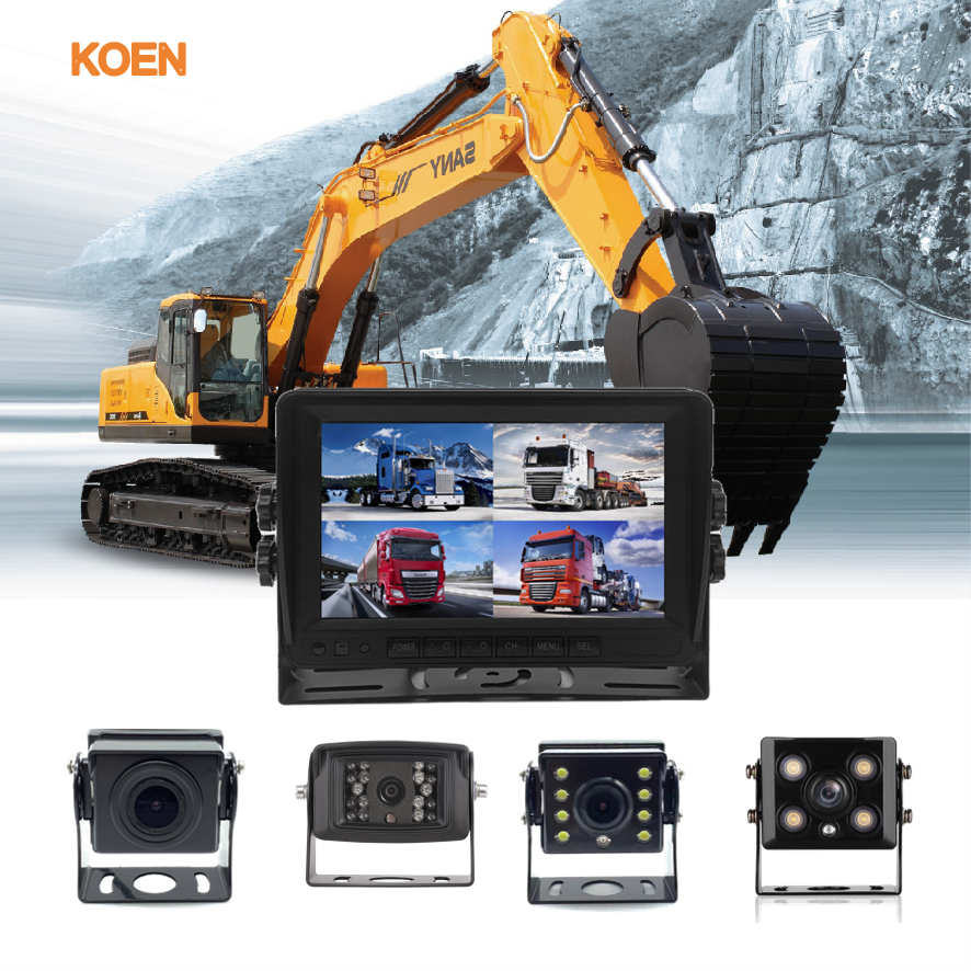 Heavy duty wide angle 9-36v 1080p cctv set car dvr 4 camera dash cam dvr 7 inch quad monitor bus 360 truck camera system