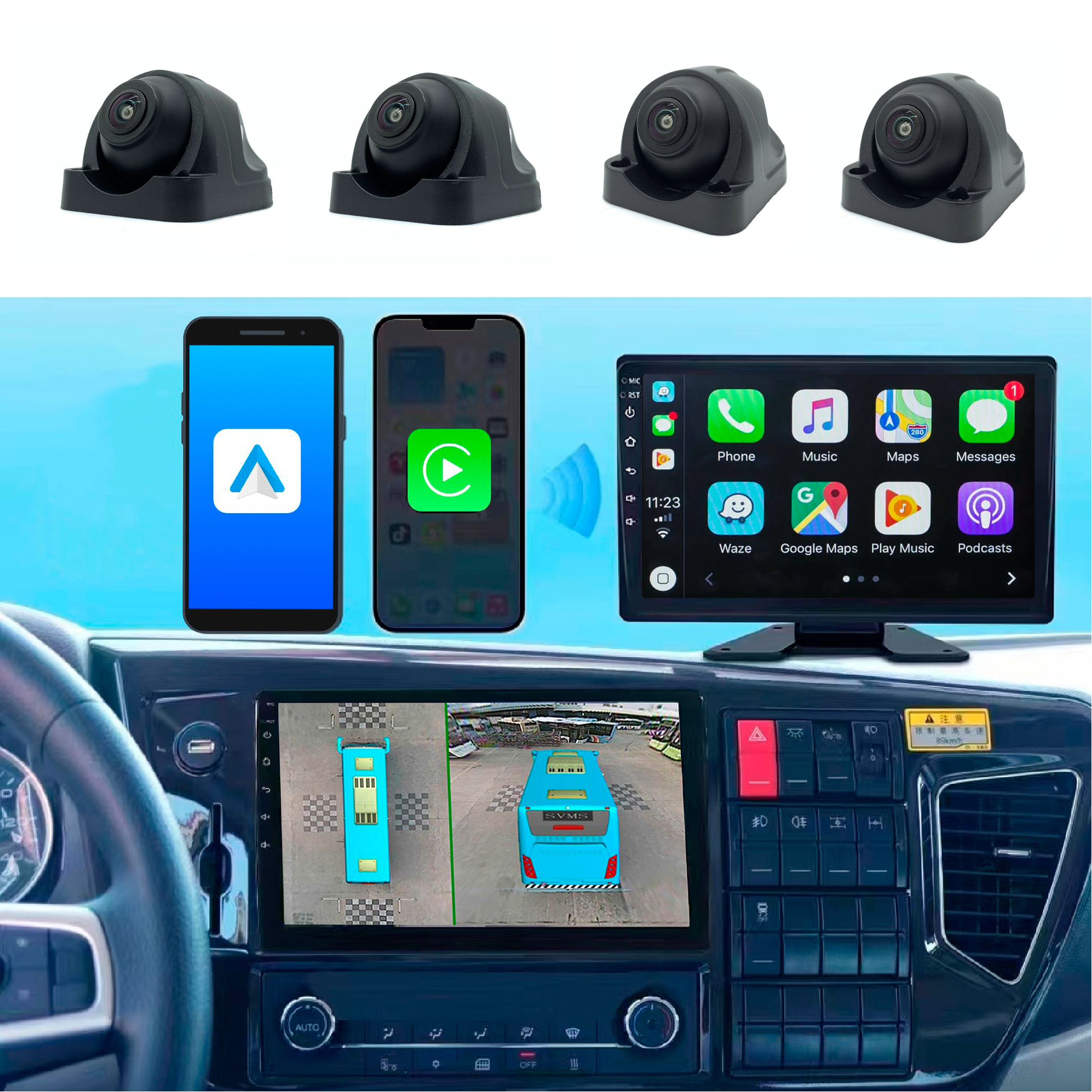 360 Degree Bus Truck Camera Monitoring System 10.1 carplay Android FHD 1080P 360 AVM Around View Monitor 360 Car Camera System