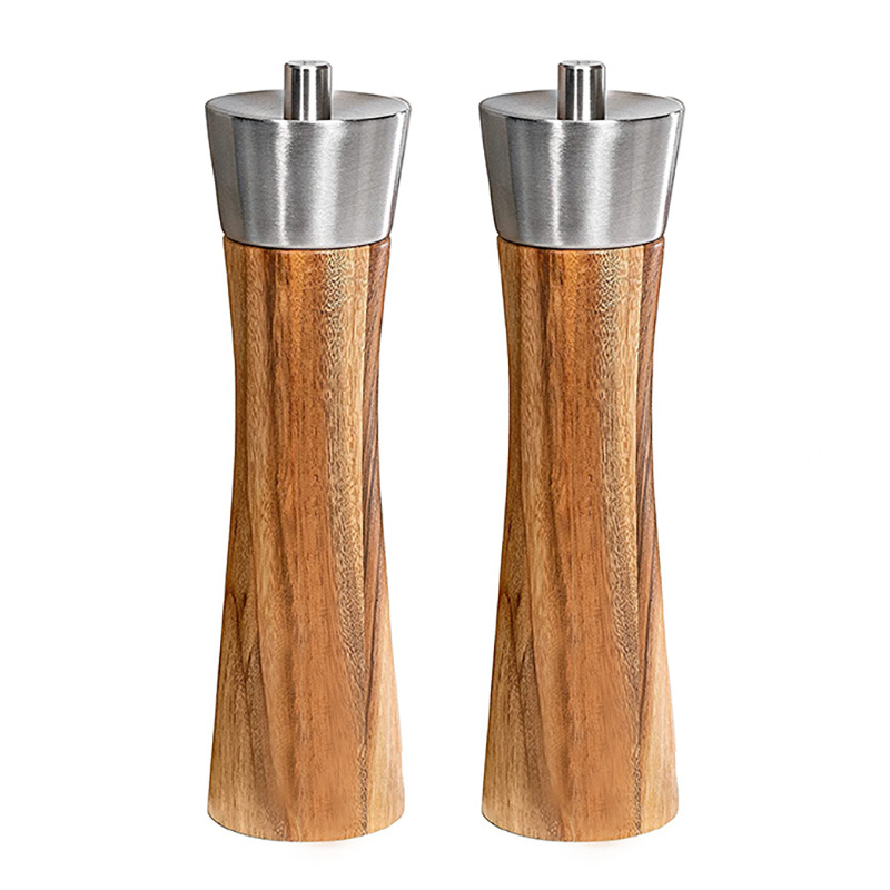 New design pepper mill grinder adjustable stainless steel head wooden pepper mill