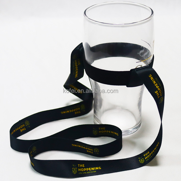 Custom Bottle Drink Cup Neck Strap Beer Glass Holder Lanyards/Coffee Cup Holder Neck Lanyard