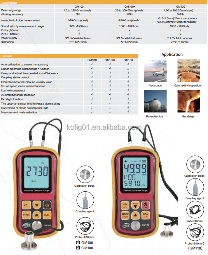 GM100/GM100+/GM130 Digitally Ultrasonic Thickness Gauge,High Precision 0.1mm,measure metal thickness