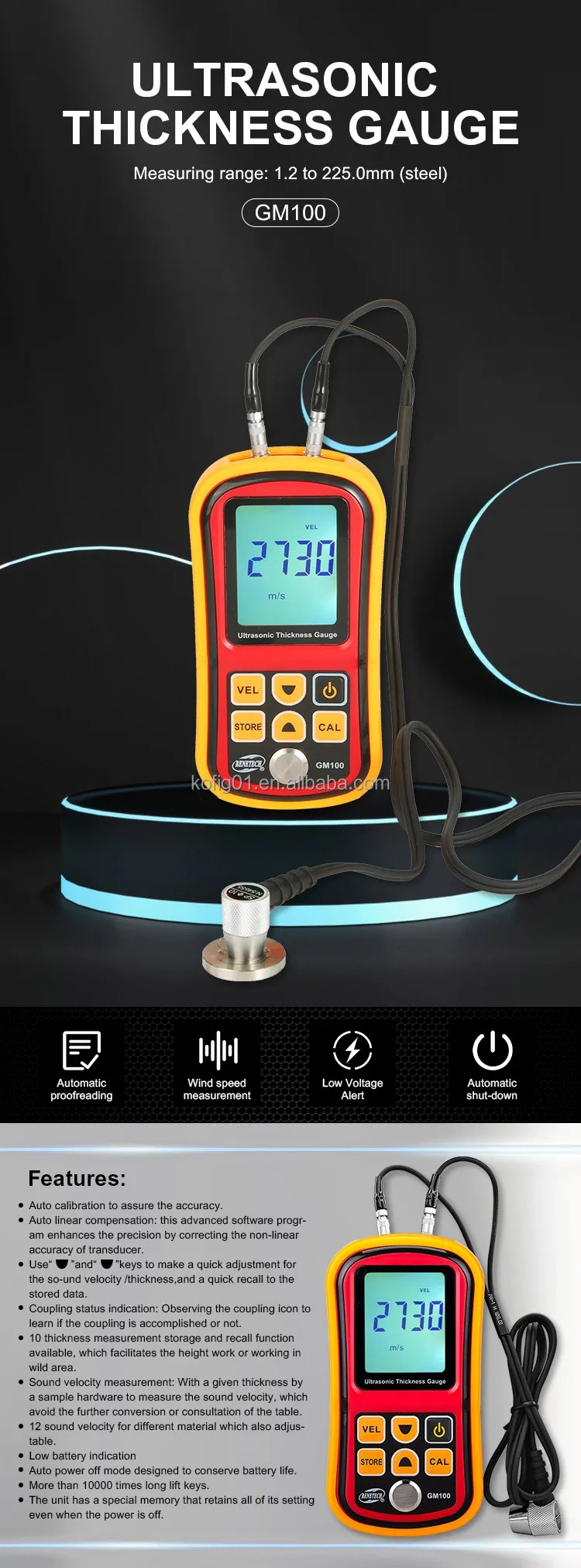 GM100/GM100+/GM130 Digitally Ultrasonic Thickness Gauge,High Precision 0.1mm,measure metal thickness