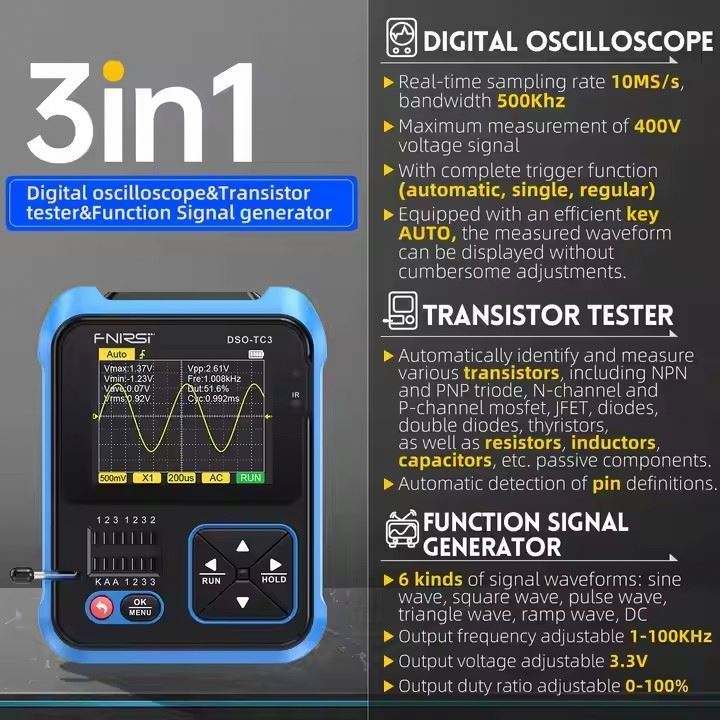 DSO-TC3 Digital Oscilloscope Dual Channel 100mhz Bandwidth Handheld Economical Oscilloscope