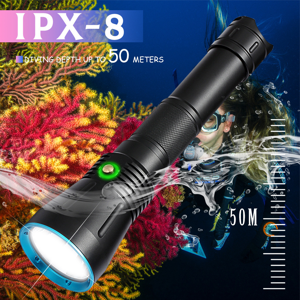 Professional Powerful Rechargeable Aluminum Underwater Led Spot Light Scuba Security Touch Light  Diving Flashlights