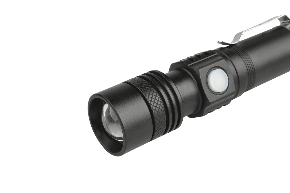 Adjustable Focus T6 Led Patrol Long Distance Hunting Tactical Flashlights Rechargeable Torch Light Zoom Flashlight Clip