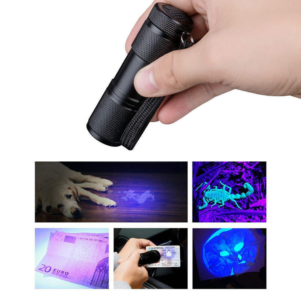 High Quality Aluminum Small 9LED Handheld UltraViolet Black Light Lamp Torch UV Flashlight 365nm