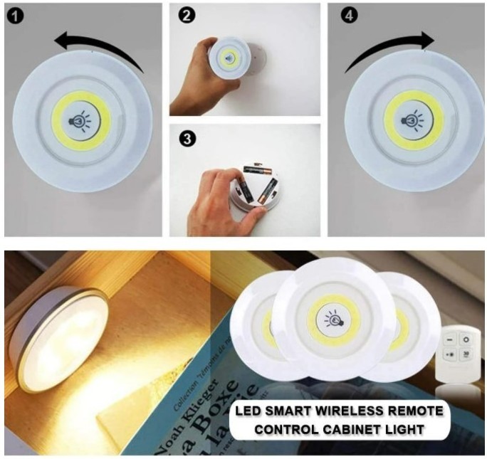 Wireless Remote Control Dimmable Wardrobe Lamp 3W Super Bright Closet Lighting COB Under Cabinet Light Night Light