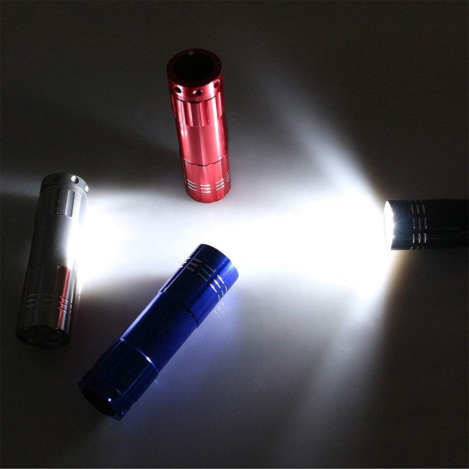 Promotion Gift Mini 9 LED Flashlight LED Aluminum Torch Pocket Small Flashlights for Camping Hiking Backpacking Fishing