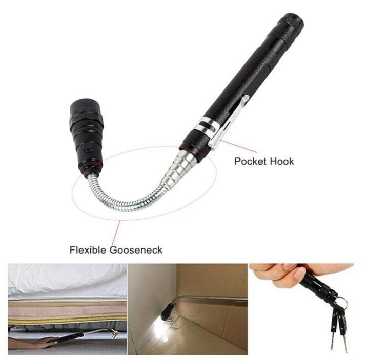 3LED Portable Magnetic Hand Torch Light Multi-function Flexible Extending Telescopic Flashlight with Pickup Tool