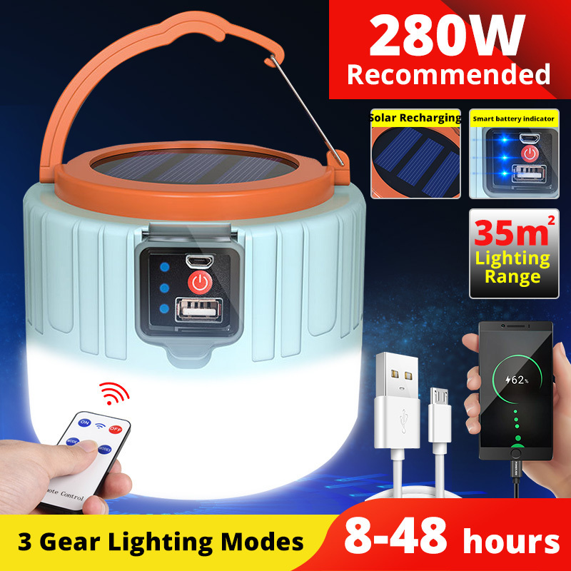 LED Camping Light Remote USB Phone Charge lighting Solar Rechargeable Camping Lantern Outdoor