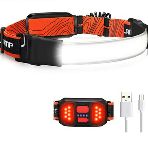 Waterproof Head Flashlight 3 Modes COB LED USB Rechargeable Headlamp with Tail Red Warning Light