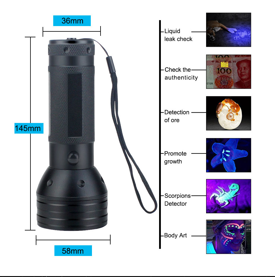 51 LED 395 nm UV Flashlights Ultraviolet Blacklight Pet Urine Detector for Dog Cat Urine, Dry Stains, Bed Bugs