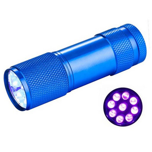 High Quality Aluminum Small 9LED Handheld UltraViolet Black Light Lamp Torch UV Flashlight 365nm