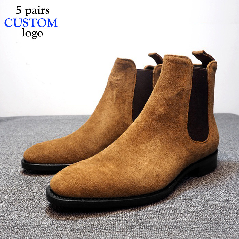 custom logo ankle pointed toe casual suede leather plus size men's shoes martin chelsea boots for men