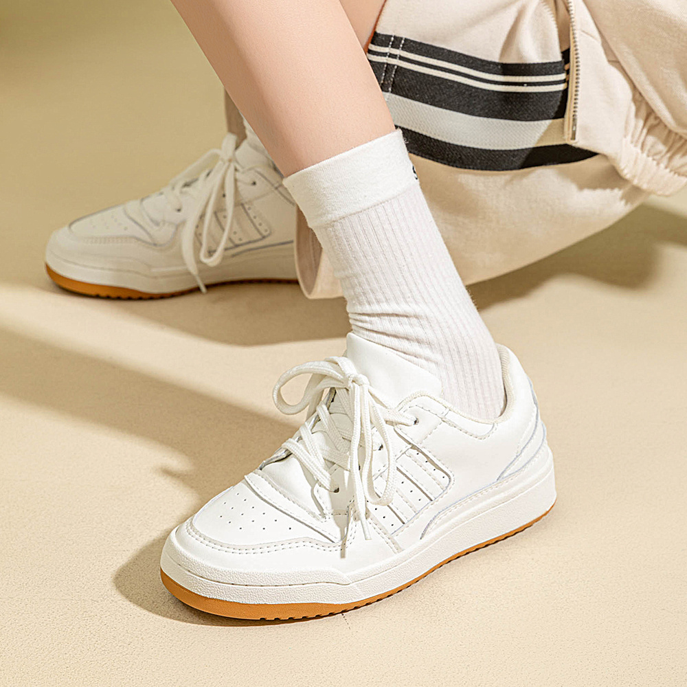 custom logo trendy ladies shoes genuine leather breathable casual sneakers white sport walking style casual shoes woman