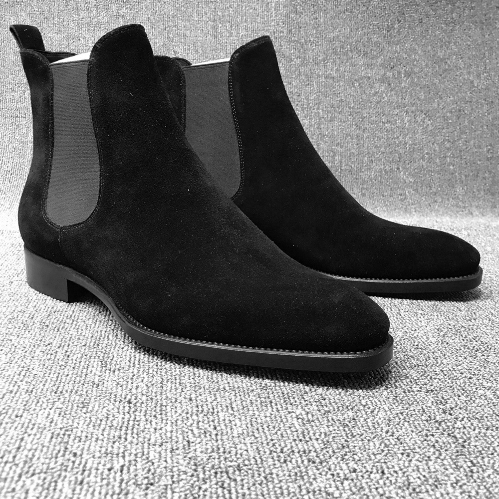 custom logo ankle pointed toe casual suede leather plus size men's shoes martin chelsea boots for men