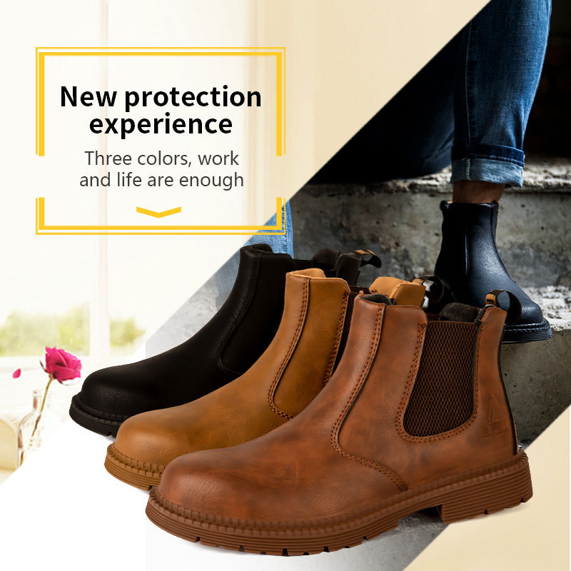 Dropshipping chelsea boots steel toe working shoe anti spark waterproof PU leather safety boots for men