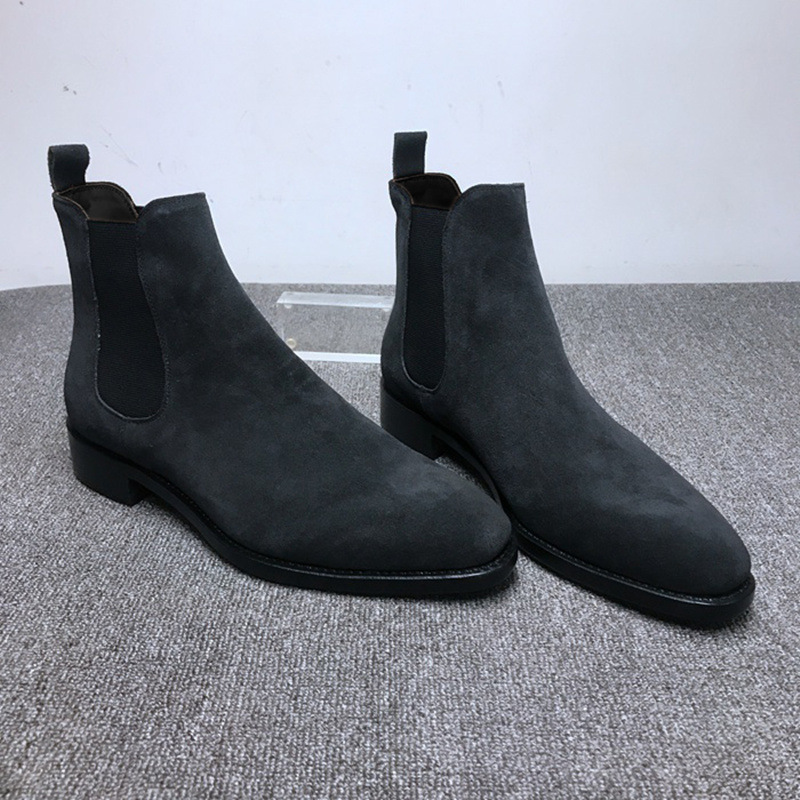 custom logo ankle pointed toe casual suede leather plus size men's shoes martin chelsea boots for men