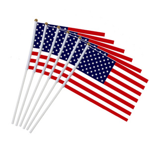 21*14cm America National Flag USA Flying Flag United States Banner Hand Waving Flags With Plastic Flagpoles