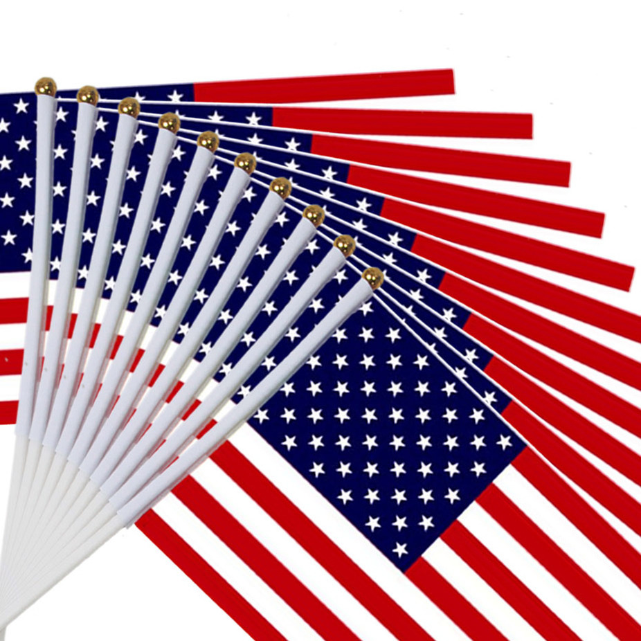 21*14cm America National Flag USA Flying Flag United States Banner Hand Waving Flags With Plastic Flagpoles