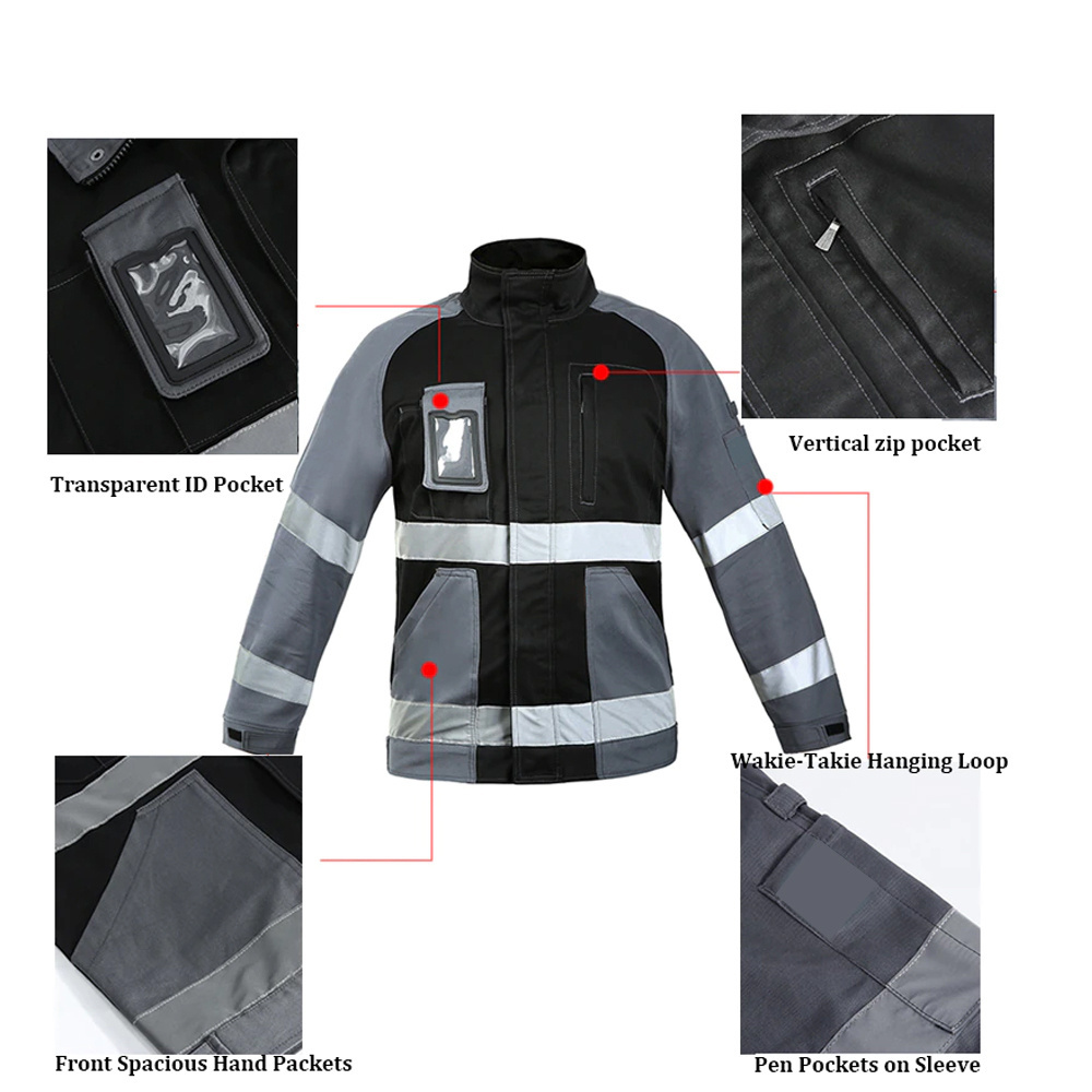 Breathable polyester material Safety Reflective Jacket  Construction Safety Jacket Custom Logo Print 3m Reflective work Clothing