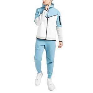 Wholesale men's sets design zip up hoodie sweatshirts custom 360 gsm tech fleece cotton patchwork oversized tracksuits oem