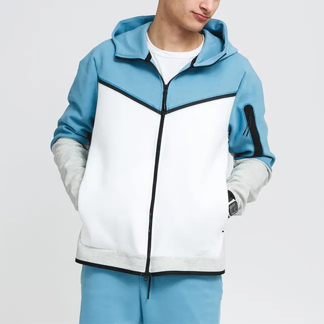 Wholesale men's sets design zip up hoodie sweatshirts custom 360 gsm tech fleece cotton patchwork oversized tracksuits oem