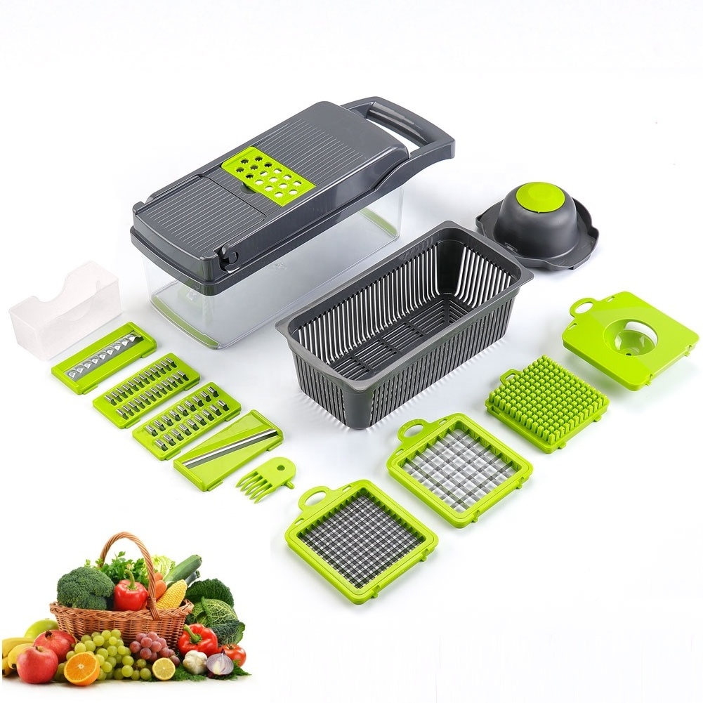 14 in 1 stainless steel blades professional mandoline slicer vegetable cutter dicer chopper shredder with strainer