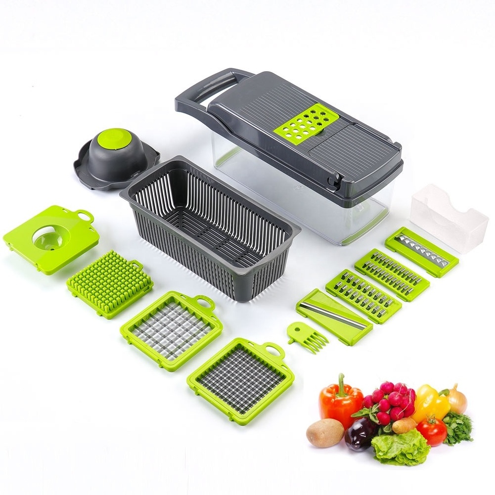 14 in 1 stainless steel blades professional mandoline slicer vegetable cutter dicer chopper shredder with strainer