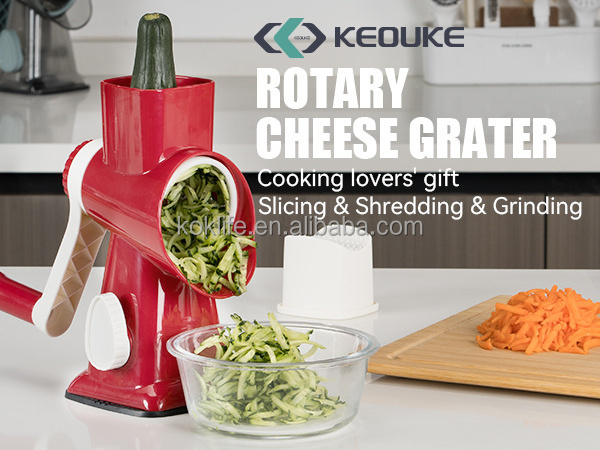 KOK Kitchen  Tumbling Box Shredder 3 In 1 Manual Rotary Cheese Grater Drum Vegetable Slicer Nuts Grinder