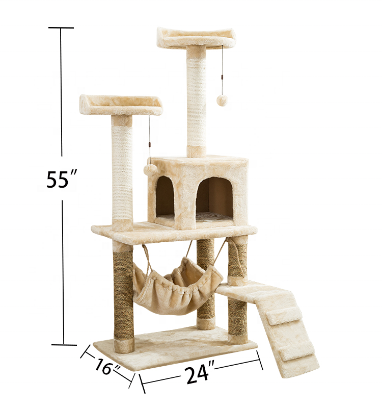 Wholesale Climbing Scratch Sisal Castle Modern Large  Pet Scratcher Wood Condo  Tower Cat Tree