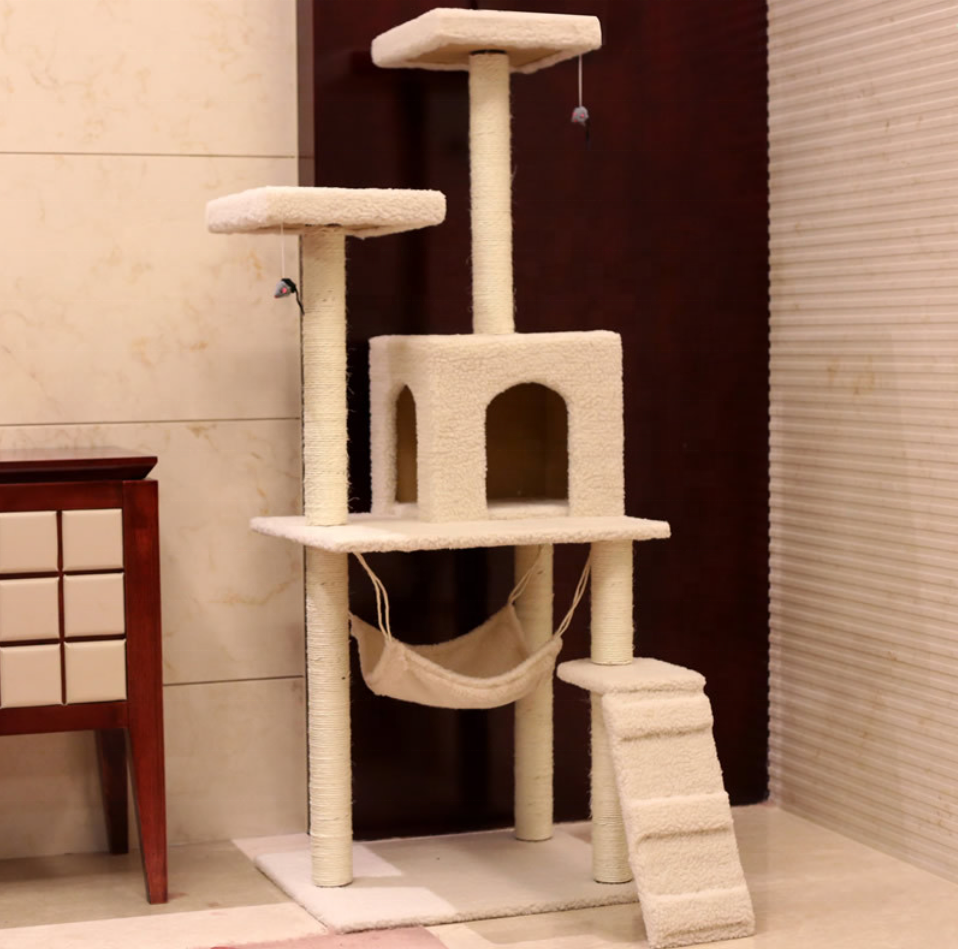 Wholesale Climbing Scratch Sisal Castle Modern Large  Pet Scratcher Wood Condo  Tower Cat Tree