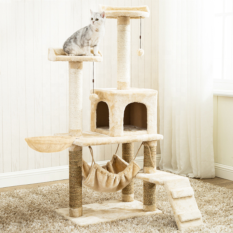 Wholesale Climbing Scratch Sisal Castle Modern Large  Pet Scratcher Wood Condo  Tower Cat Tree